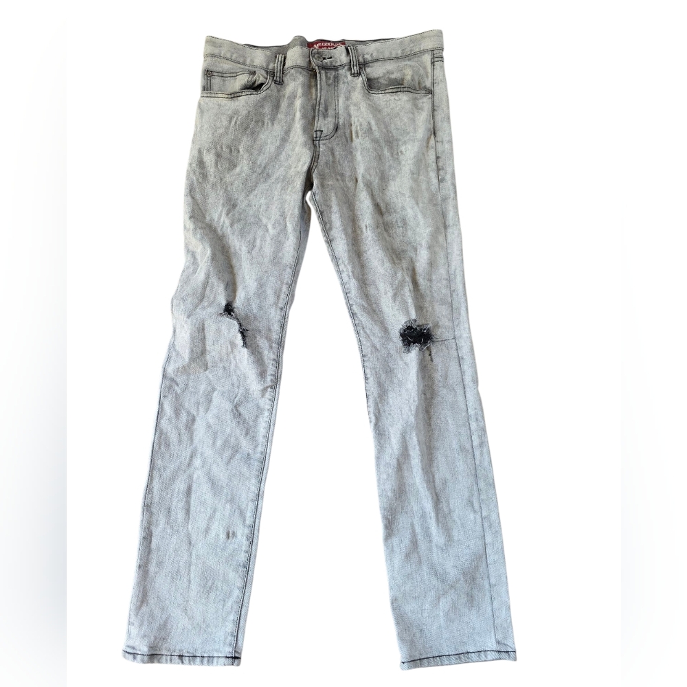 Arizona Gray Stonewash Distressed Denim Skinny Jeans Size 34x32